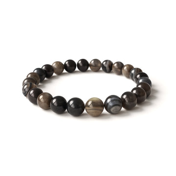 Sulemani Hakik Bracelet on a white background, 8mm natural black agate beads