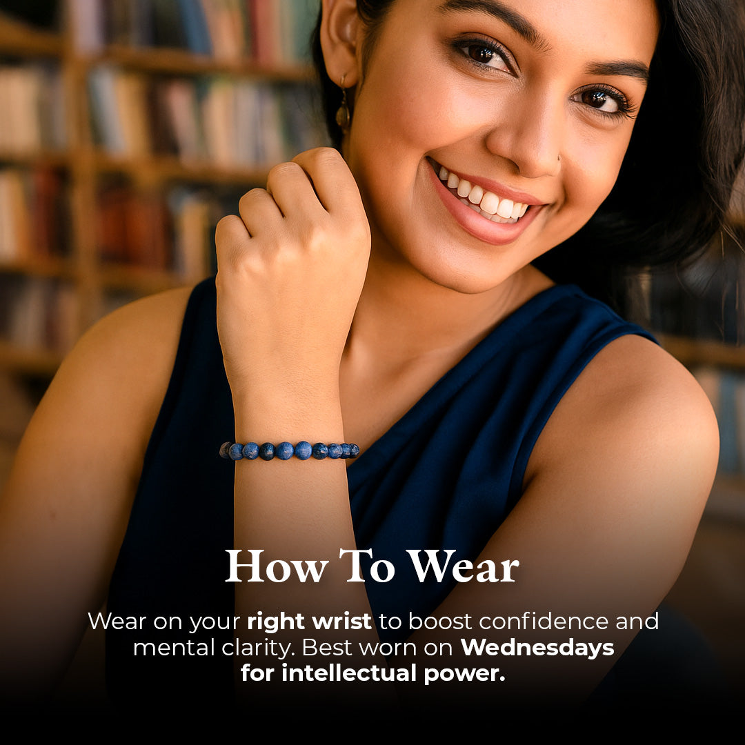 How to wear the Lapis Lazuli Bracelet: on the right wrist, traditionally worn on Wednesdays