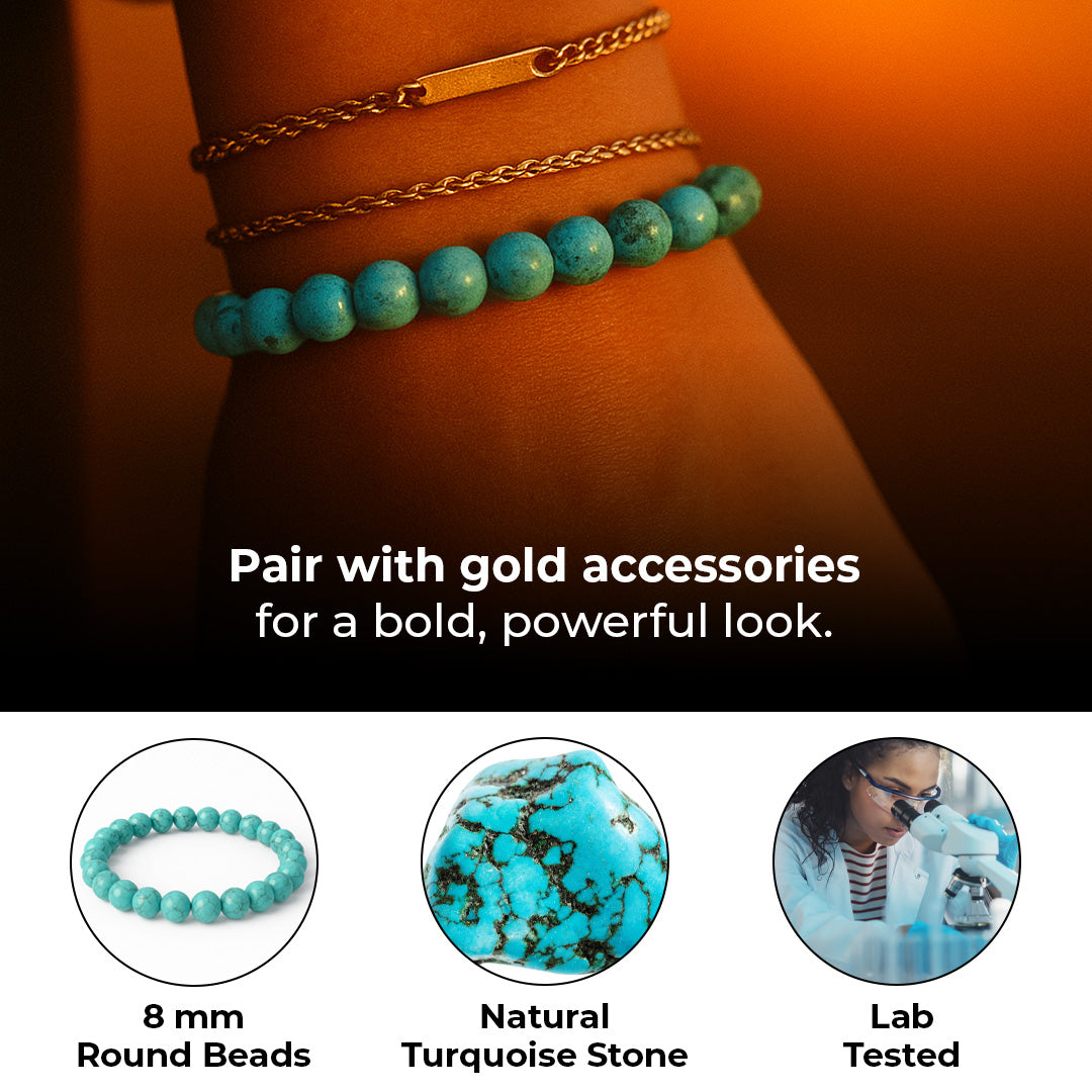 Turquoise (Firoza) Bracelet styling, 8mm round natural turquoise beads