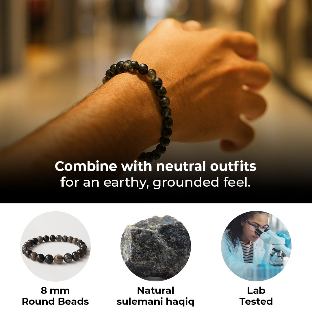 Sulemani Hakik Bracelet styling, 8mm round natural black agate beads