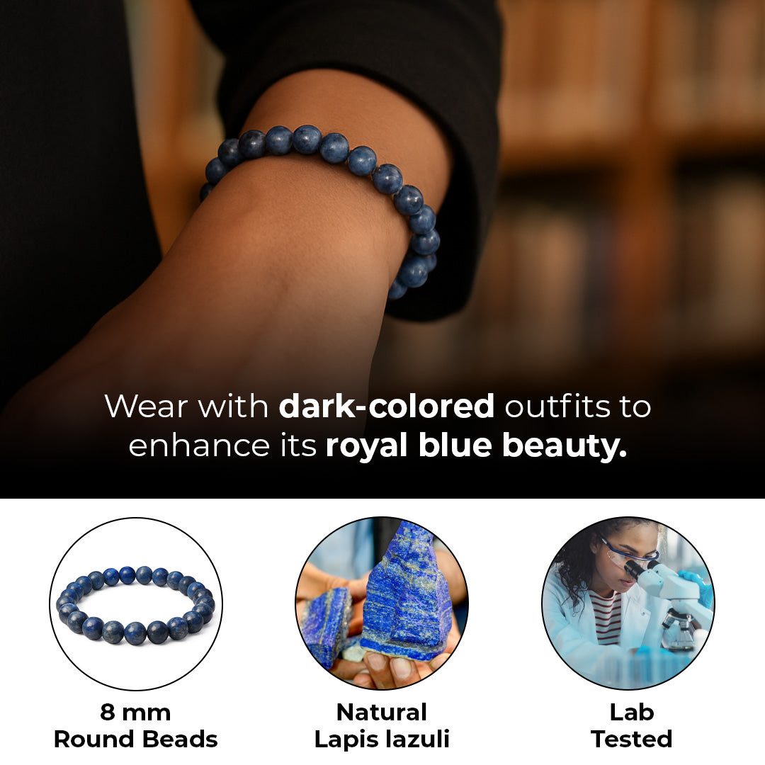 Lapis Lazuli Bracelet worn with a dark outfit to bring out its royal blue colour